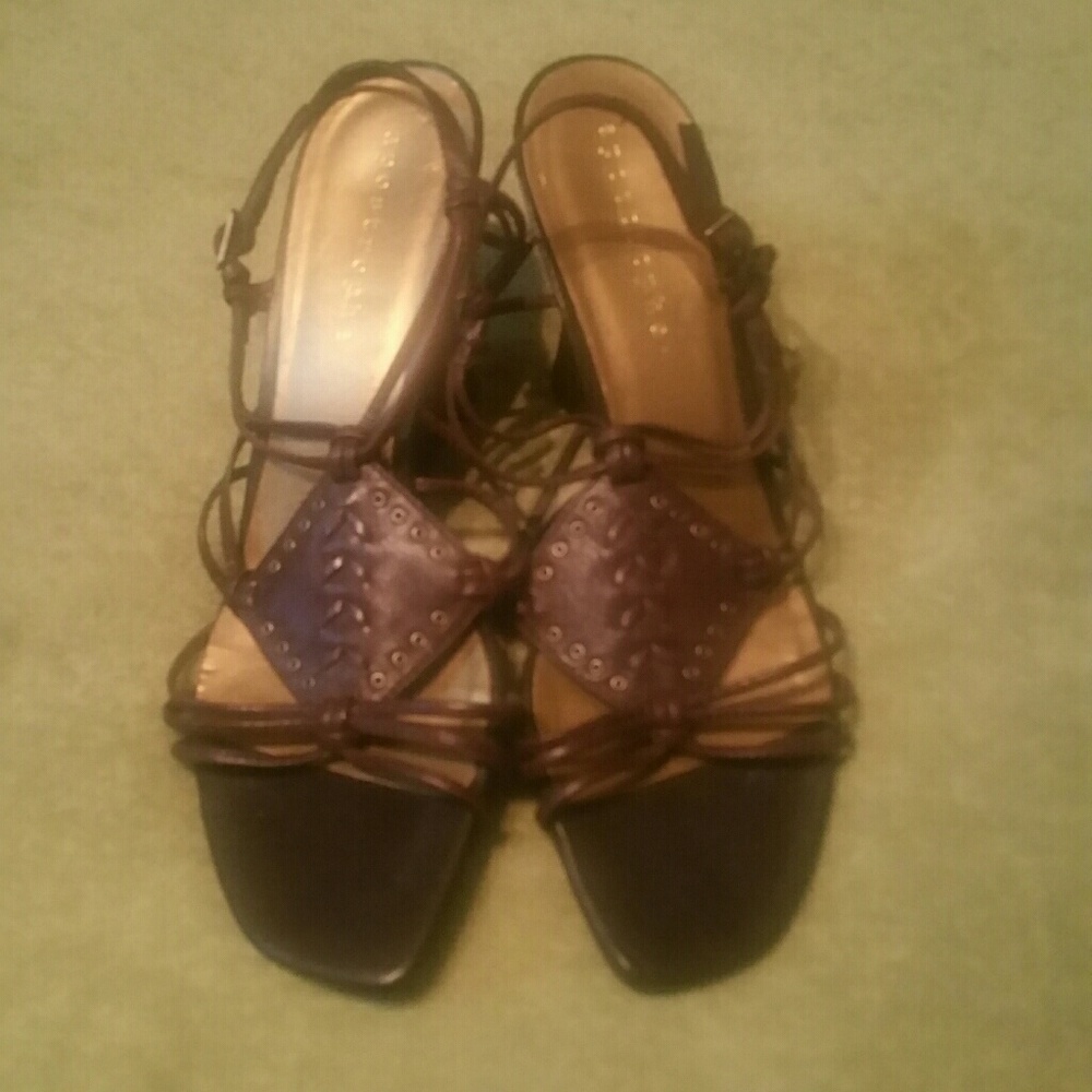 Brown wedge strappy sandals